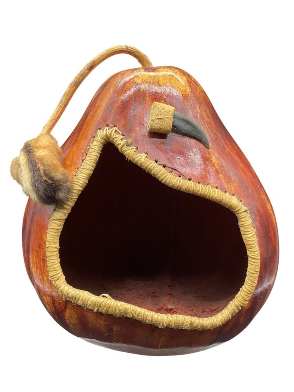 Handcrafted Gourd Natural Fur & Claw Accent Rustic Decor 11' x 9" x 9"